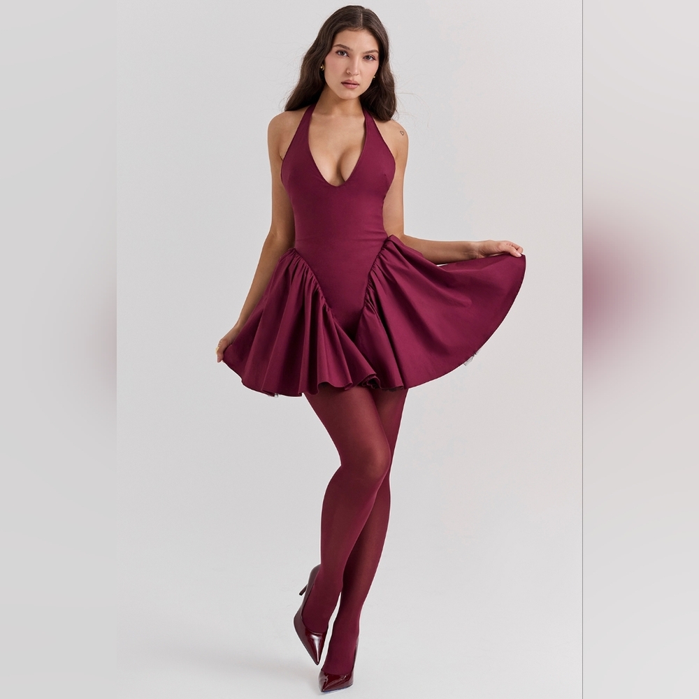 House Of CB Valentia Wine Halter Mini Dress Size XS